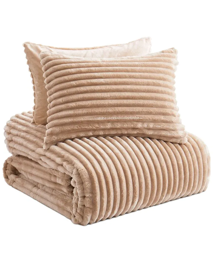 Flannel Fleece Comforter Set - Camel, Polyester image