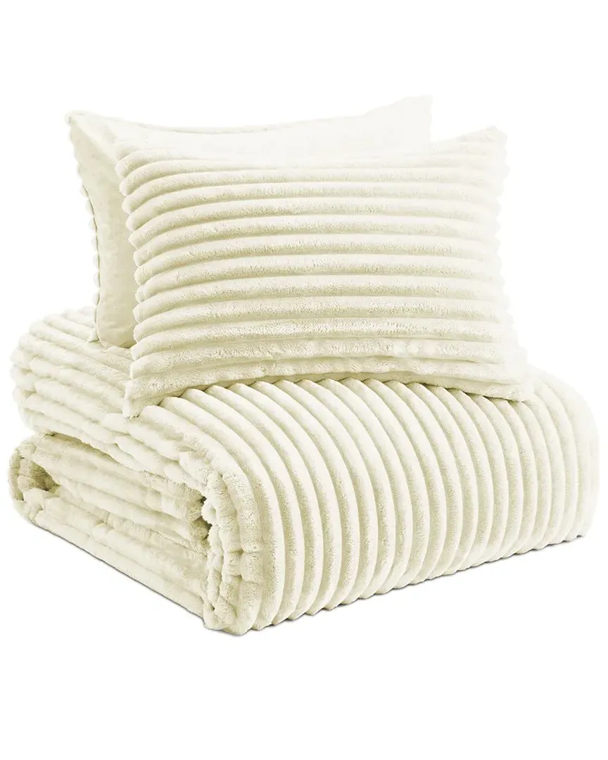 Flannel Fleece Comforter Set - Cream, Polyester