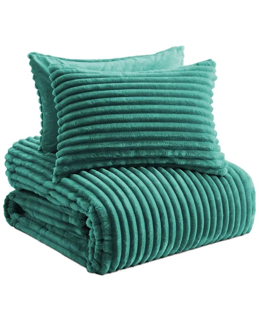 Flannel Fleece Comforter Set - Green, Polyester