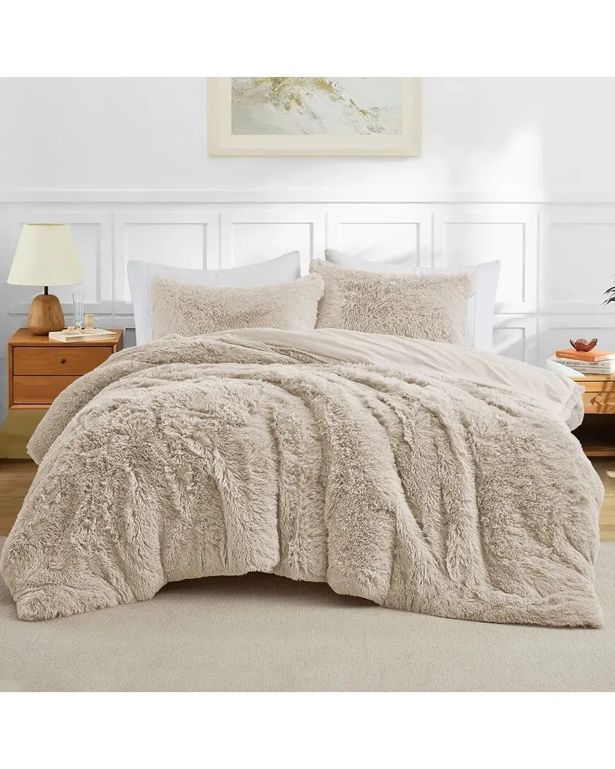 Fuzzy Plush Shaggy Comforter Set - Beige, Polyester image