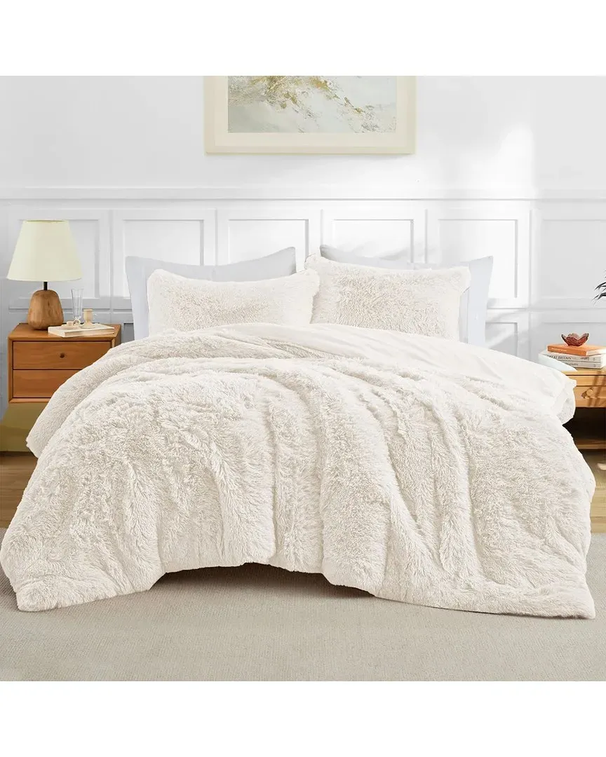 Fuzzy Plush Shaggy Comforter Set - Cream, Polyester