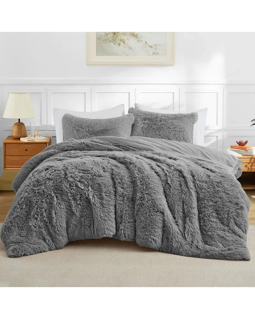 Fuzzy Plush Shaggy Comforter Set - Grey, Polyester