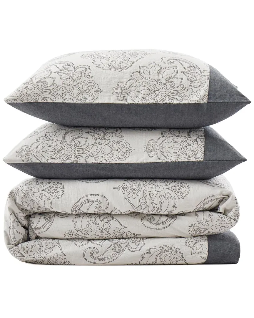 Gauze Cotton Floral Jacquard Duvet Cover Set - Dark Grey image
