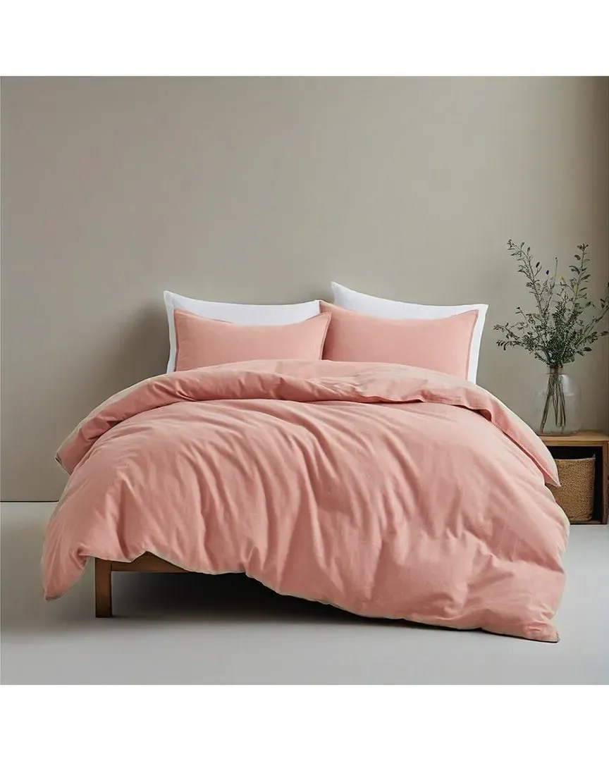 Linen-Blend Duvet Cover Set - Pink