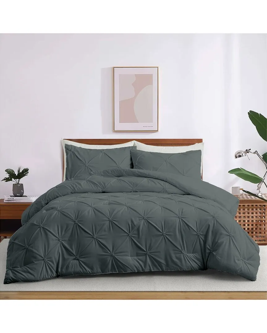 Pintuck Pinch-Pleat Comforter Set - Gray, Microfiber image