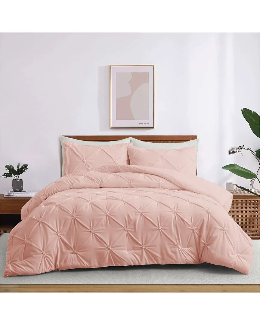 Pintuck Pinch-Pleat Comforter Set - Pink, Microfiber