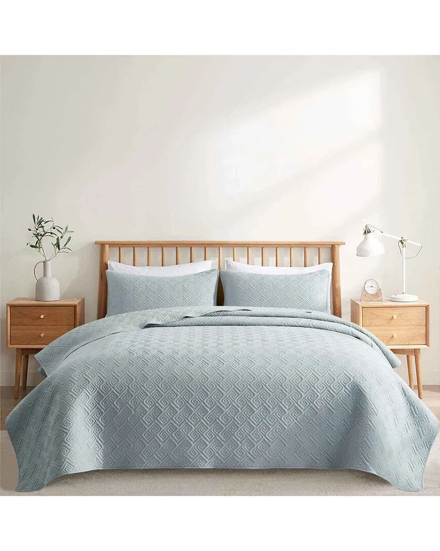 Quilted Reversible Coverlet Set - Grey, Microfiber