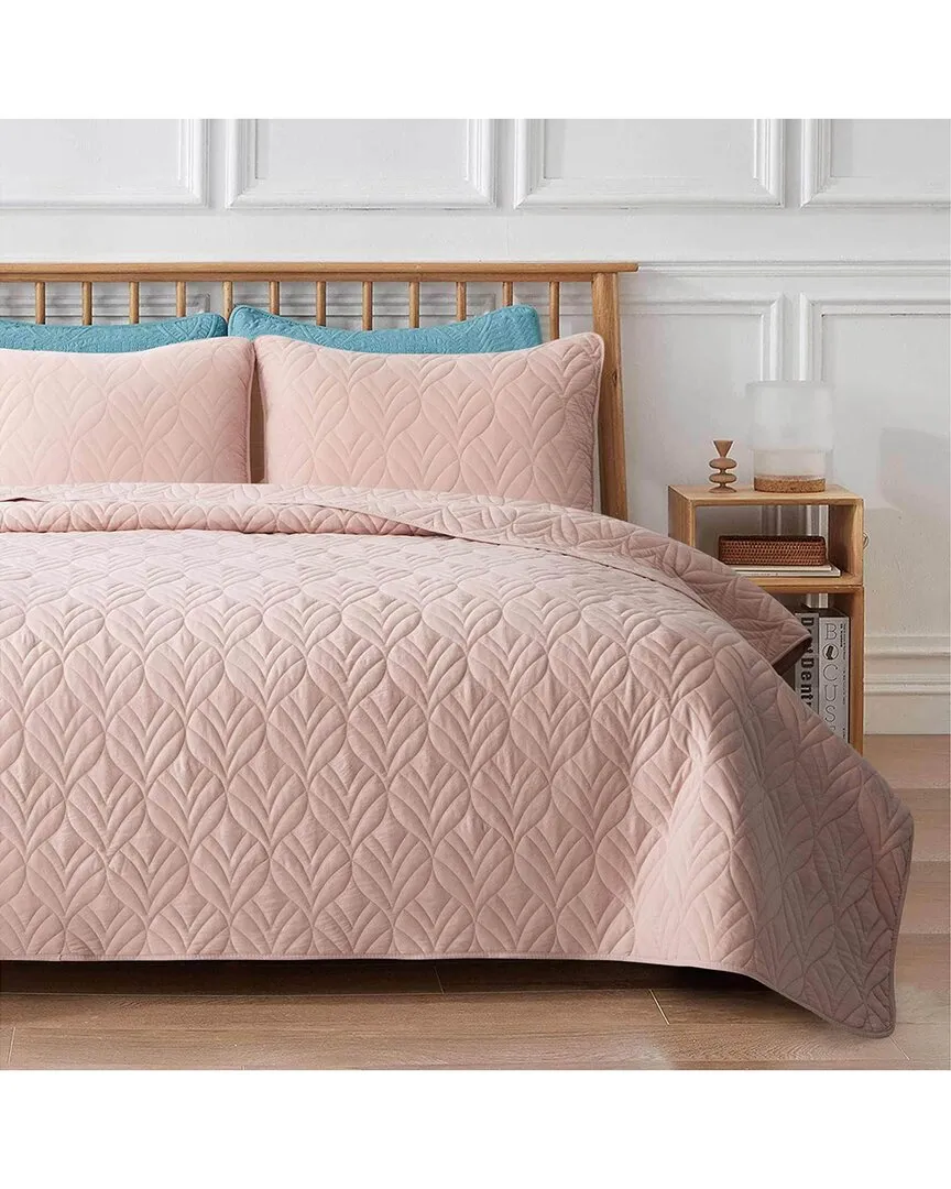 Quilted Reversible Coverlet Set - Pink, Microfiber