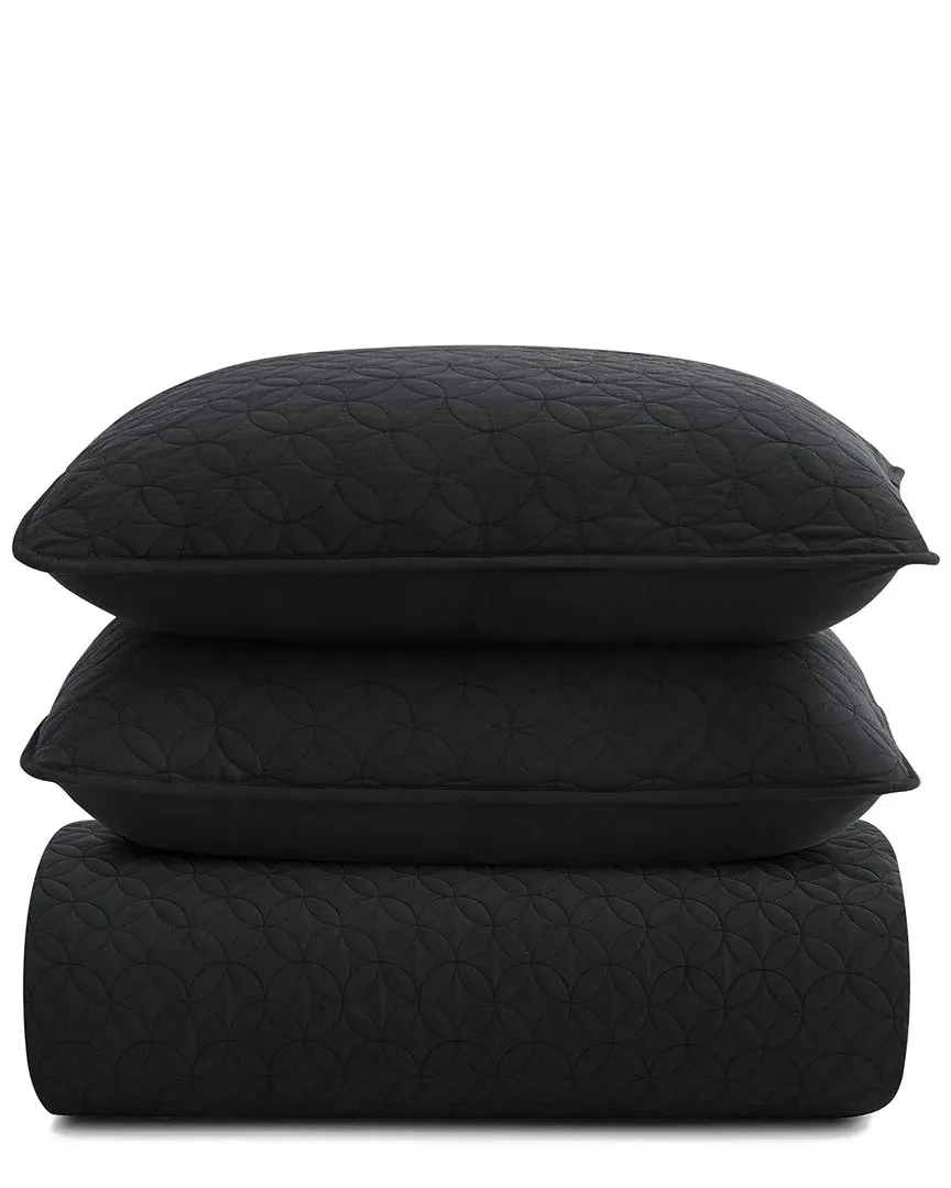Reversible Quilted Coverlet Set - Black, Microfiber image