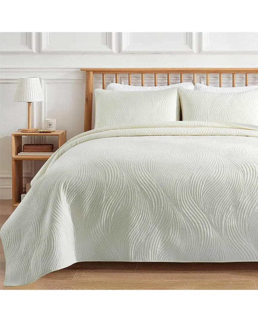Reversible Quilted Coverlet Set - Ivory, Microfiber