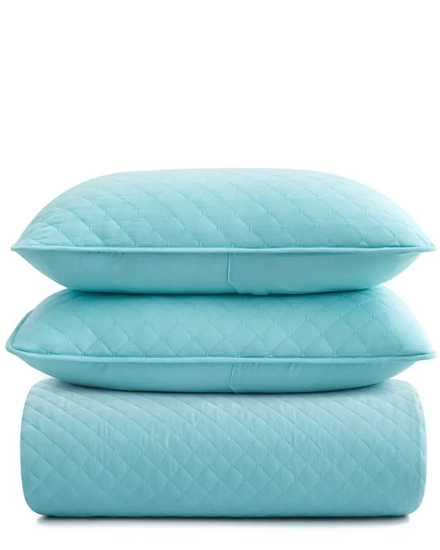 Reversible Quilted Coverlet Set - Teal, Microfiber