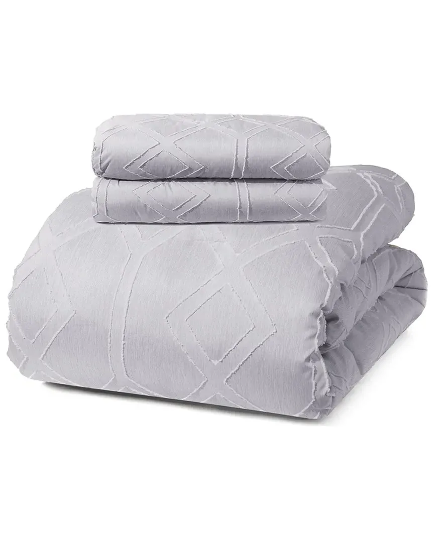 Textured Clipped Jacquard Comforter Set - Purple image