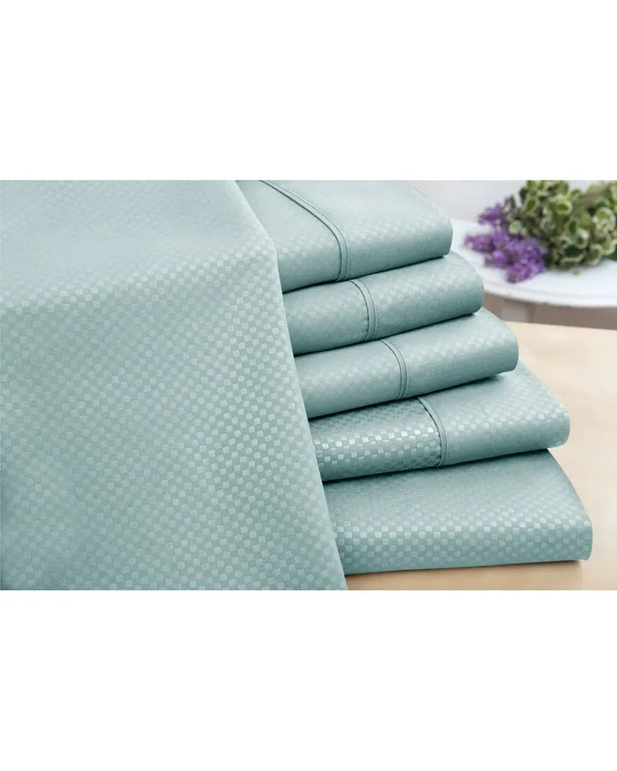 6pc Embossed Check Sheet Set - Aqua, Microfiber image