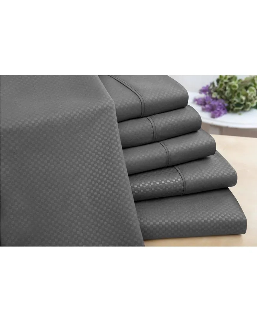 6pc Embossed Check Sheet Set - Grey, Microfiber image