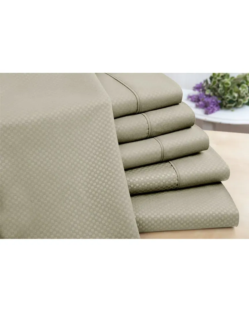 6pc Embossed Check Sheet Set - Taupe, Microfiber