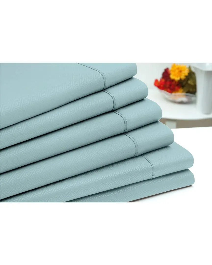 6pc Embossed Greek Key Sheet Set - Aqua, Microfiber