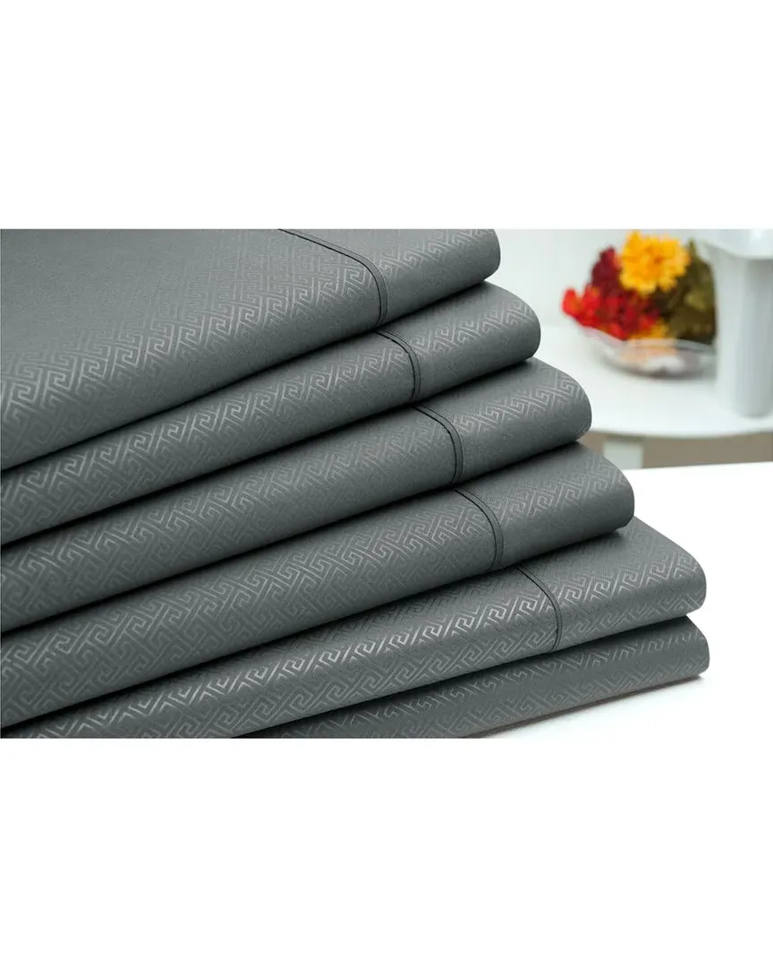 6pc Embossed Greek Key Sheet Set - Grey, Microfiber