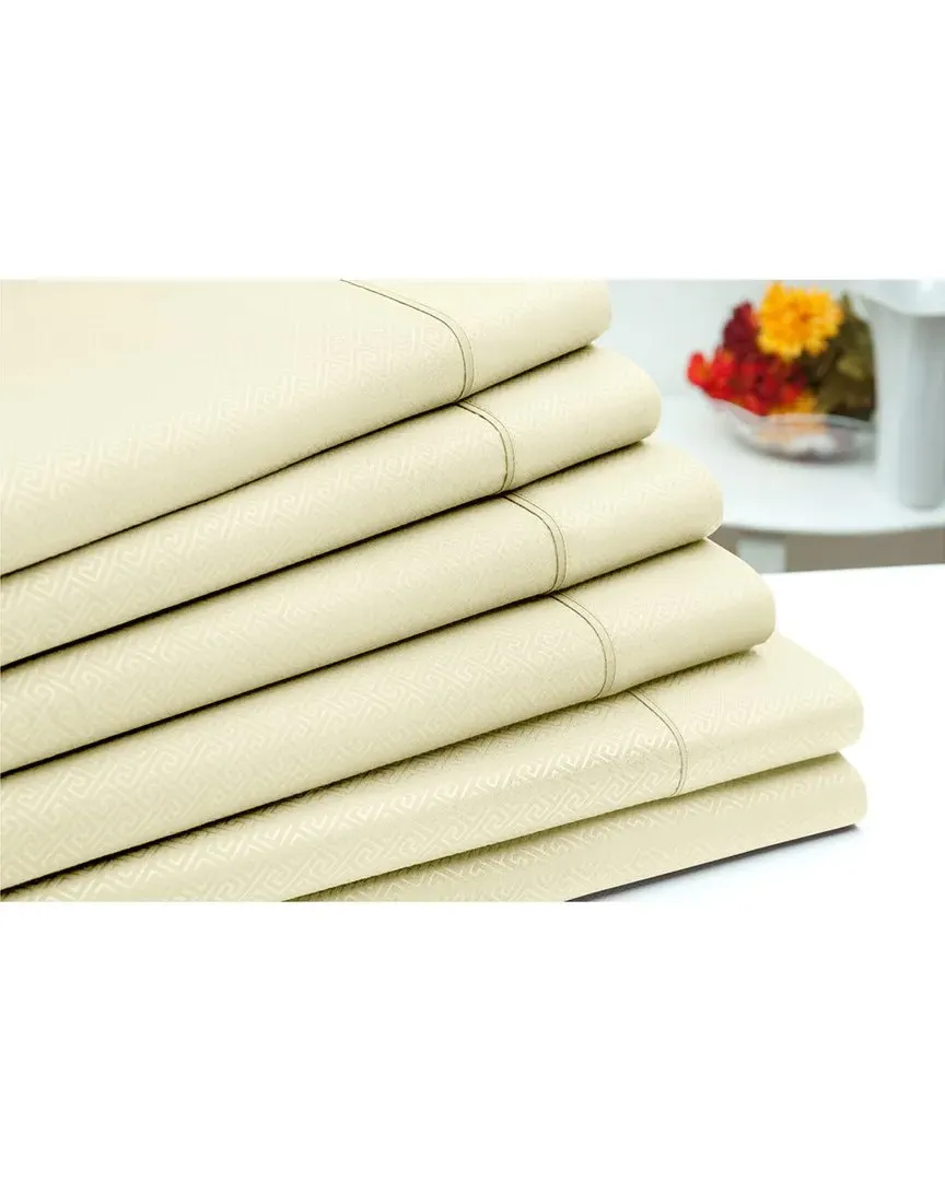 6pc Embossed Greek Key Sheet Set - Ivory, Microfiber