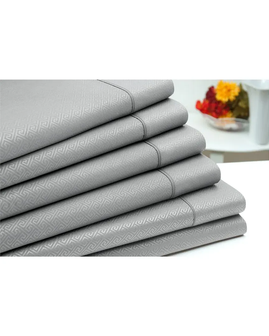 6pc Embossed Greek Key Sheet Set - Silver, Microfiber image