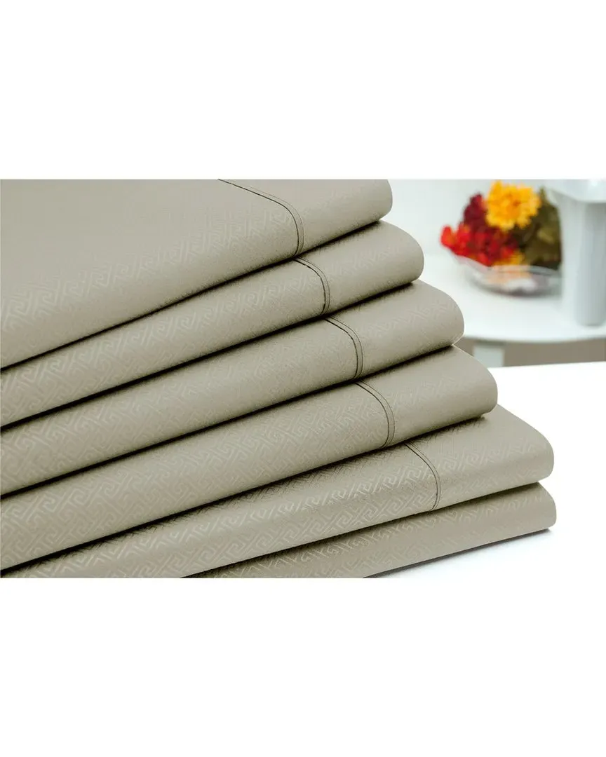 6pc Embossed Greek Key Sheet Set - Taupe, Microfiber