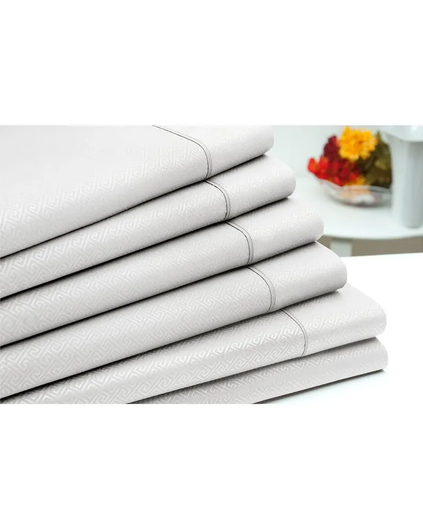 6pc Embossed Greek Key Sheet Set - White, Microfiber
