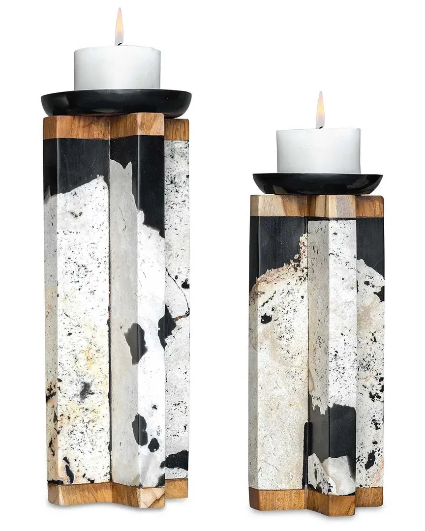 Illini Set of 2 Stone Candleholders - Black image