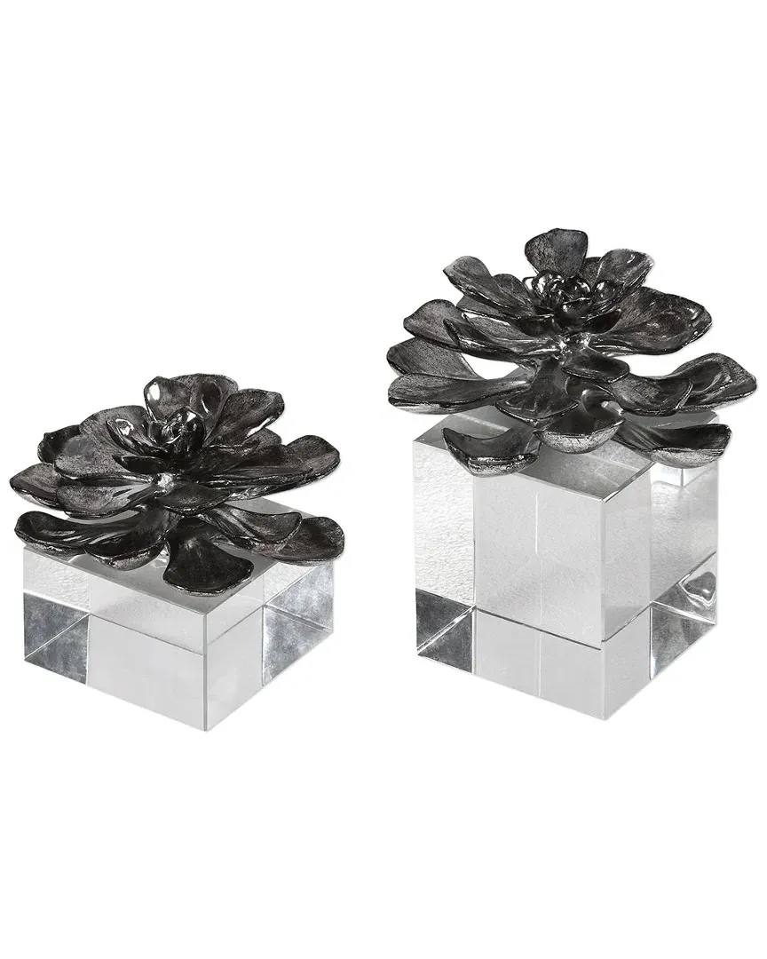 Indian Lotus Flowers Set of 2 - Metallic Silver image