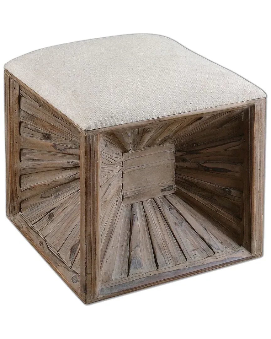 Jia Wooden Ottoman - Neutral, Linen image