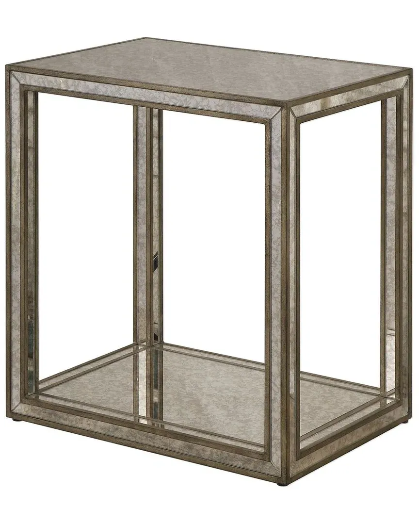 Julie Mirrored End Table - Gold, Birch Wood image