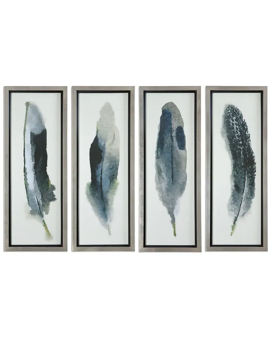 Set of 4 Feathered Beauty Prints - Champagne Silver image