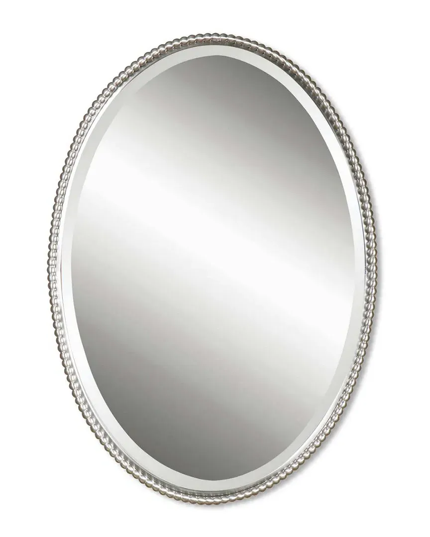 Sherise Oval Beaded Mirror - Brushed Nickel, Metal