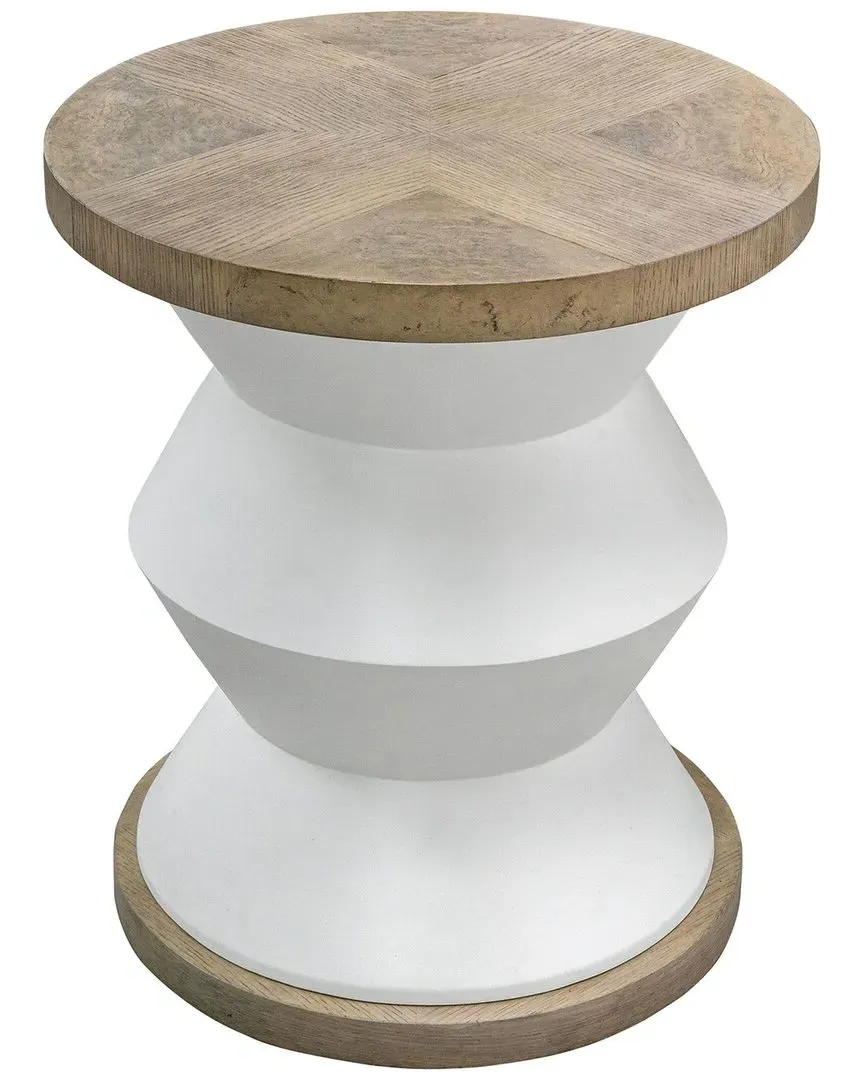 Spool Geometric Side Table - White, Oak image
