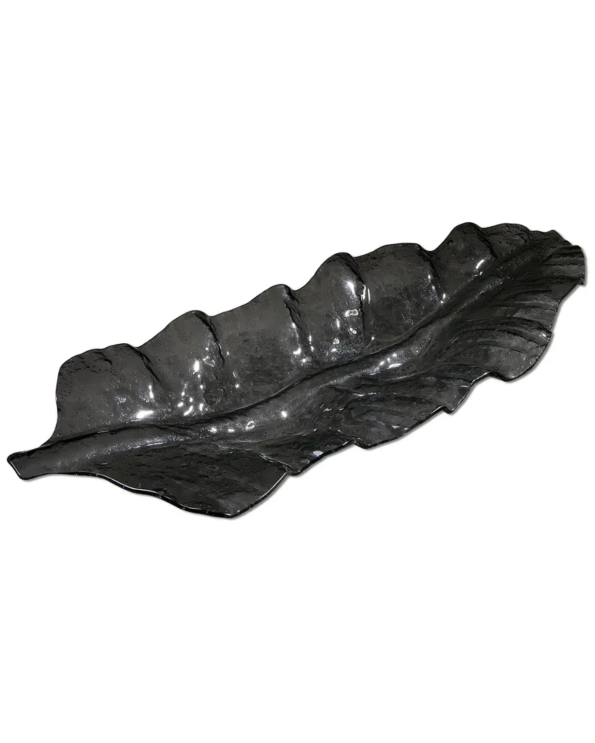 Uttermost Smoked Leaf Glass Tray - Dark Gray image