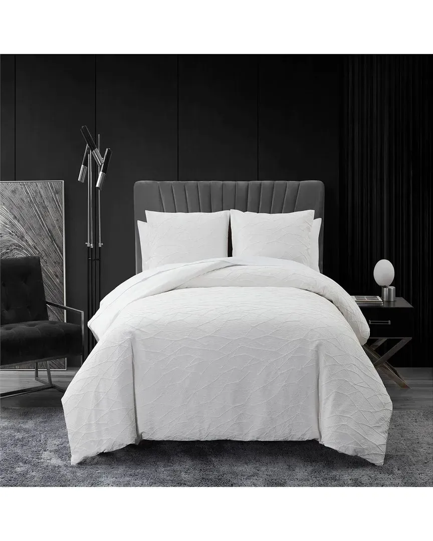 Abstract Crinkle Cotton Jacquard Duvet Cover Set - White image