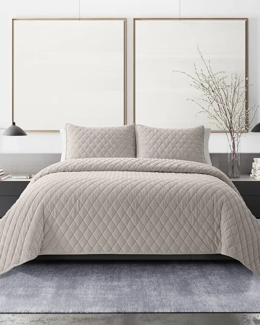 Diamond Velvet Quilt Set - Putty, Polyester