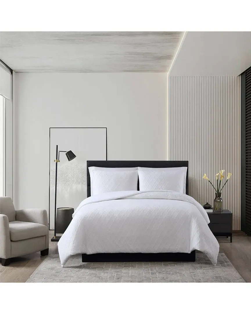 Double Diamond Matelasse Duvet Cover Set - White, Cotton