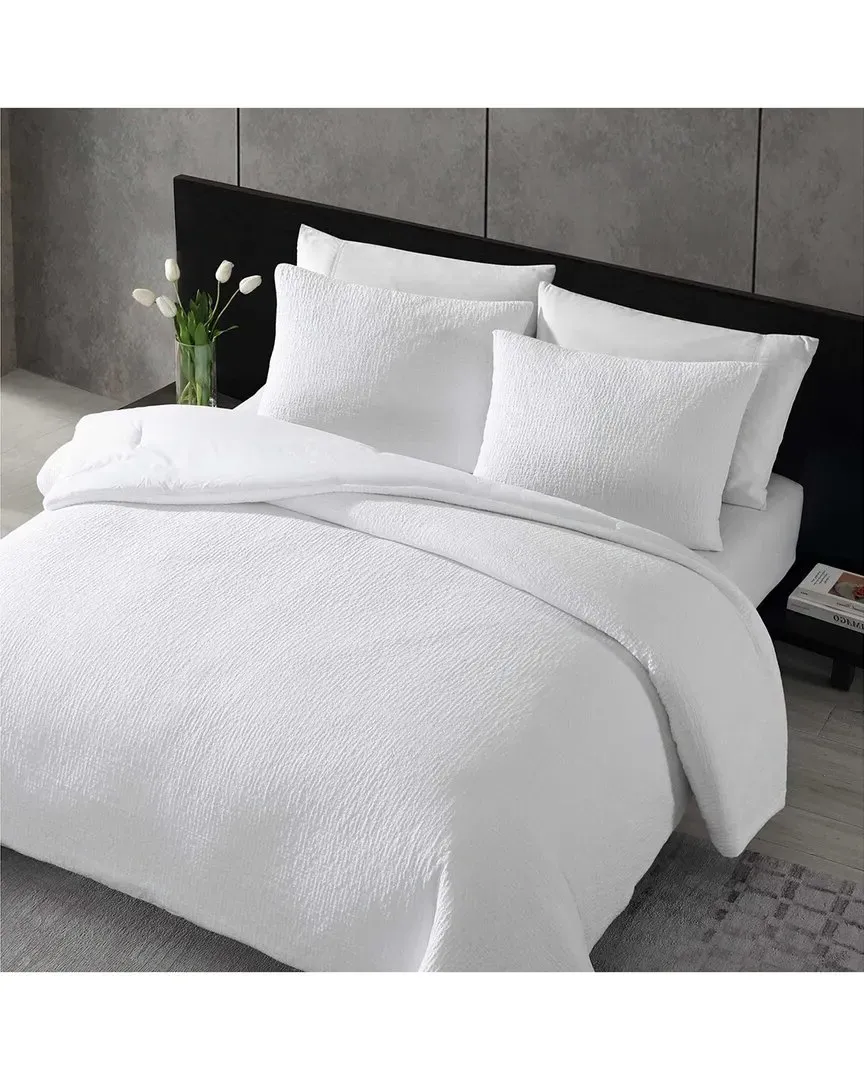 Puckered Texture Comforter Bedding Set - White, Cotton Blend