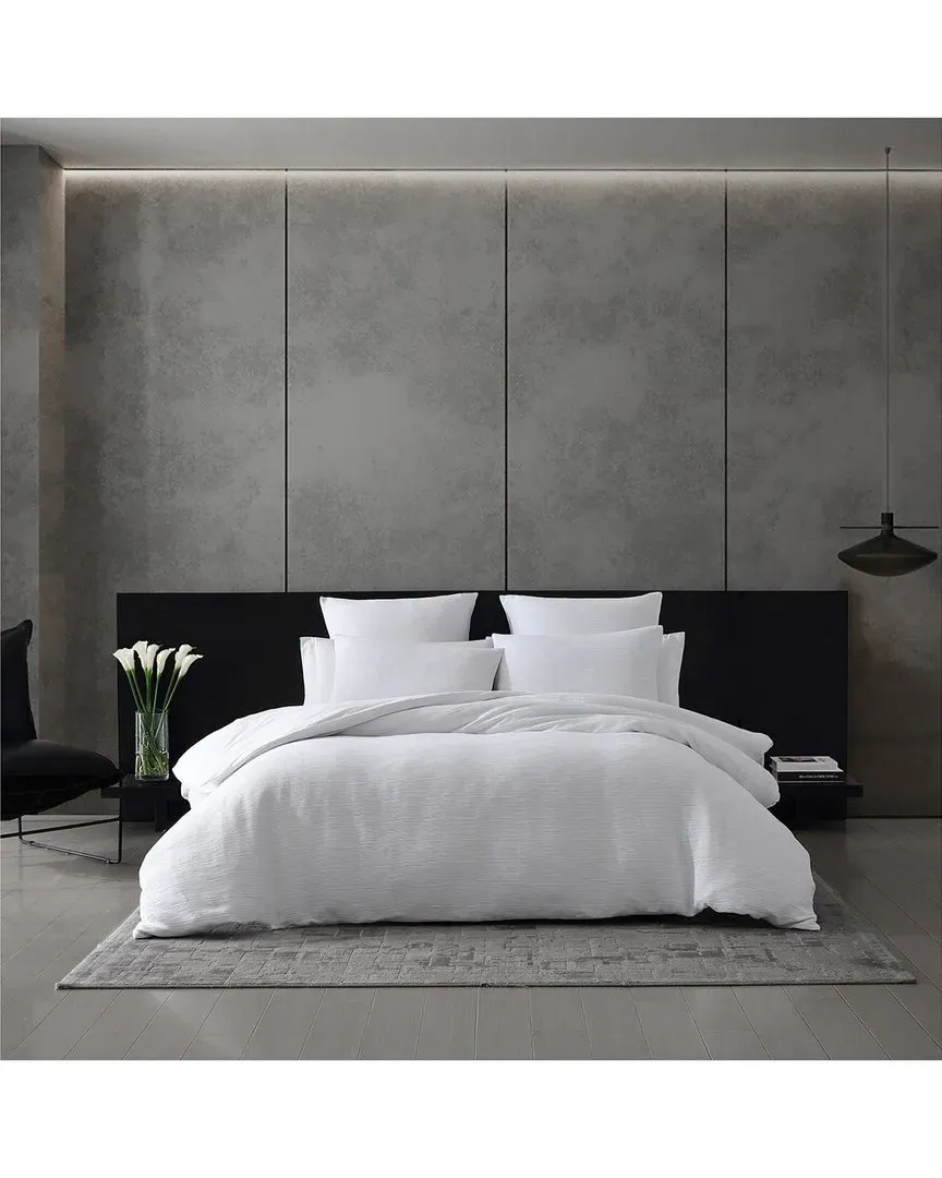 Solid Textured Pleats Jacquard Duvet Cover Set - White, Cotton