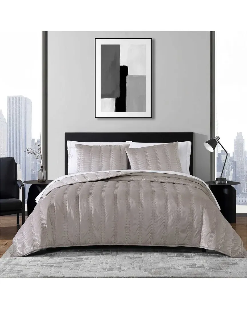 Velvet Linear Stitch Reversible Quilt Set - French Clay image