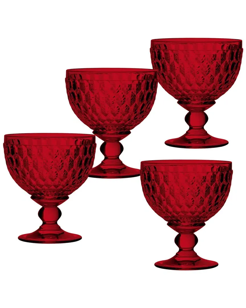 Boston Set of 4 Champagne Dessert Bowls - Red, Lead Free Crystal