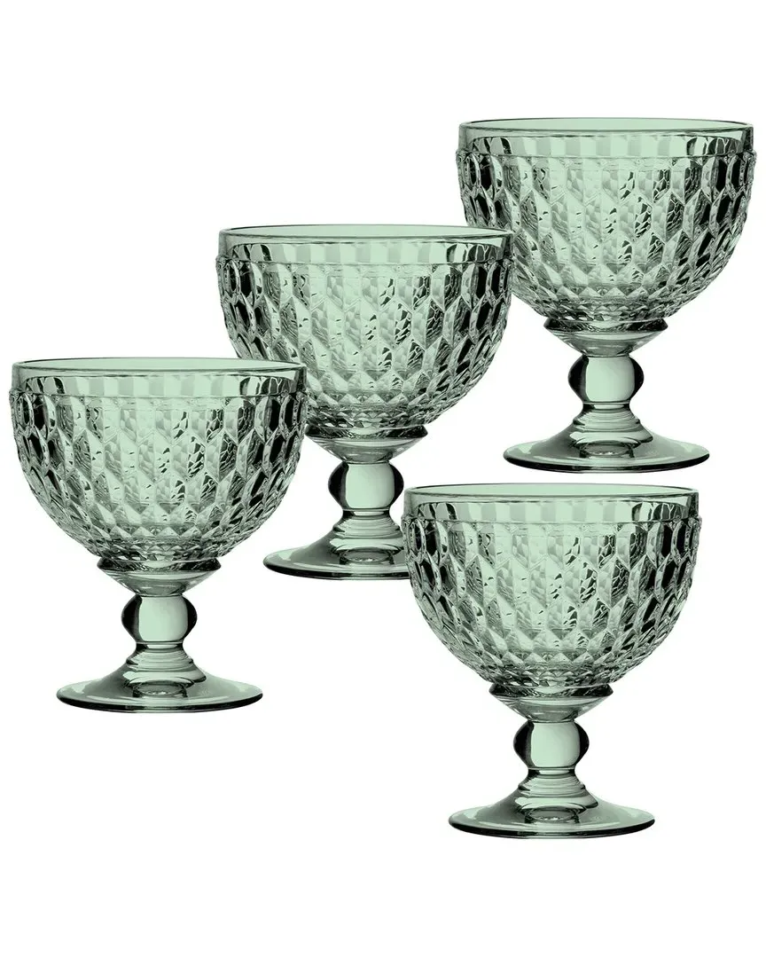Boston Set of 4 Dessert Bowls - Green, Lead Free Crystal