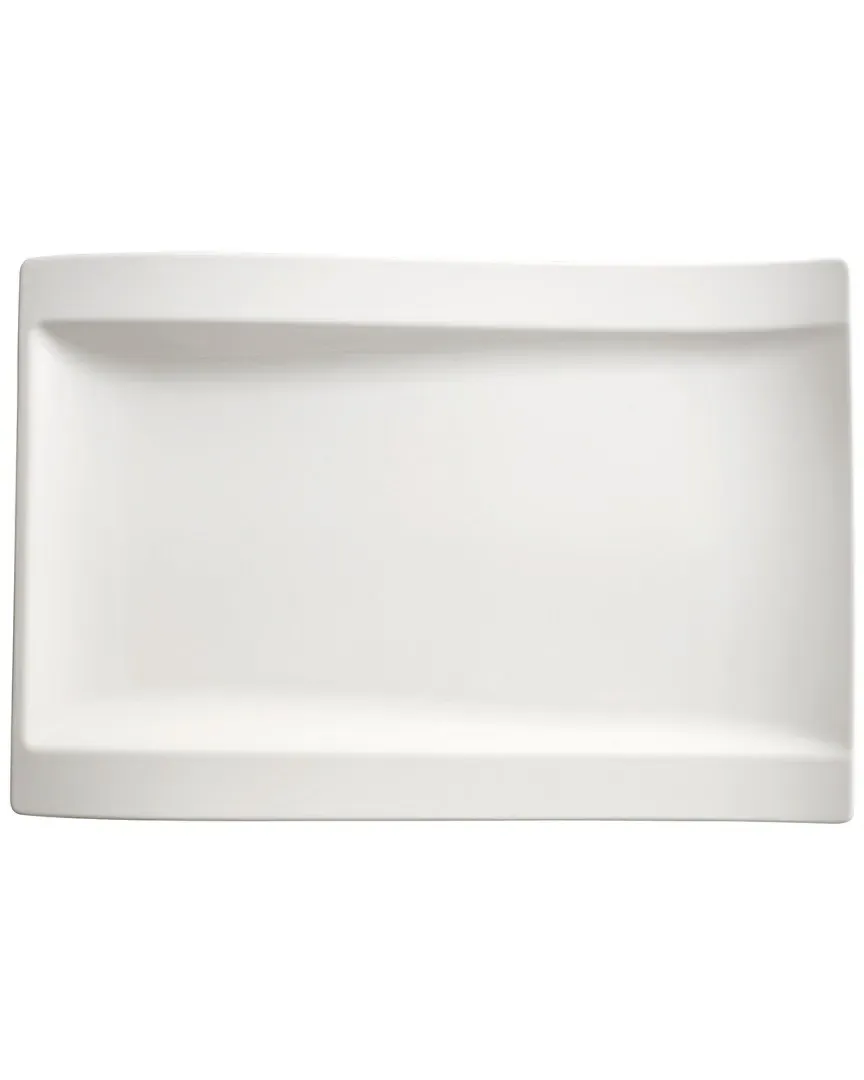 New Wave Large Rectangular Dinner Plate - White, Porcelain