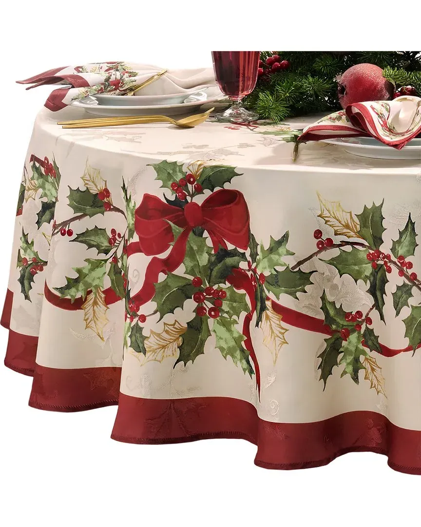 Winter Bows & Garland Round Tablecloth - Multicolor, Polyester