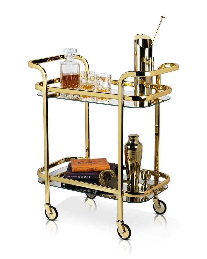 Belmont Bar Cart with Mirror Shelves - Gold, Stainless Steel image