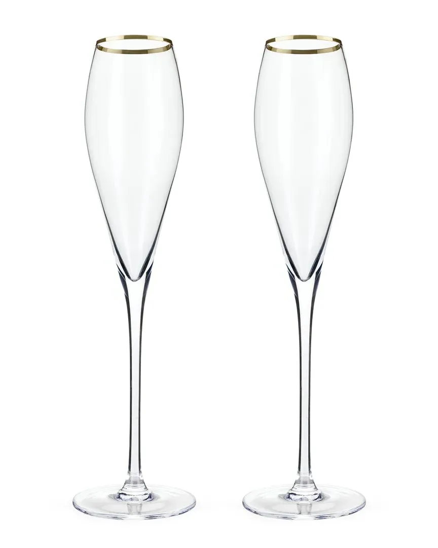 Belmont Set of 2 Gold Rimmed Crystal Champagne Flutes image