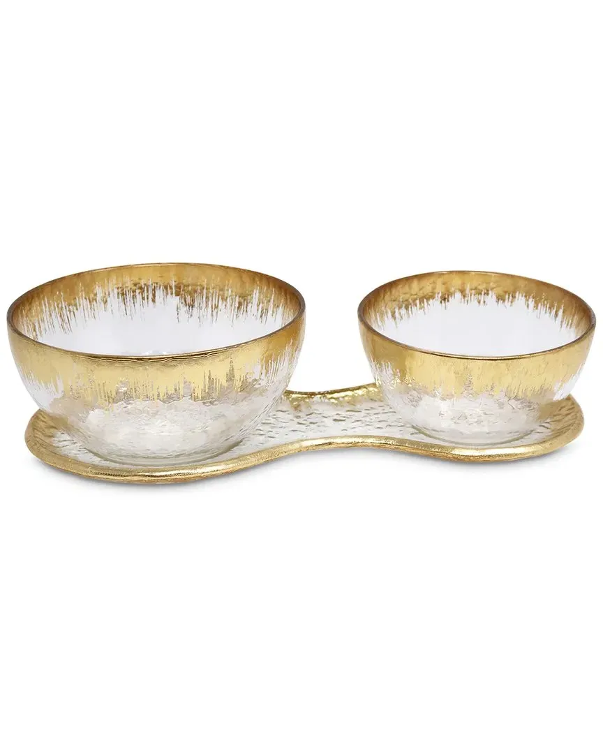 2-Bowl Relish Dish on Tray - Gold, Glass