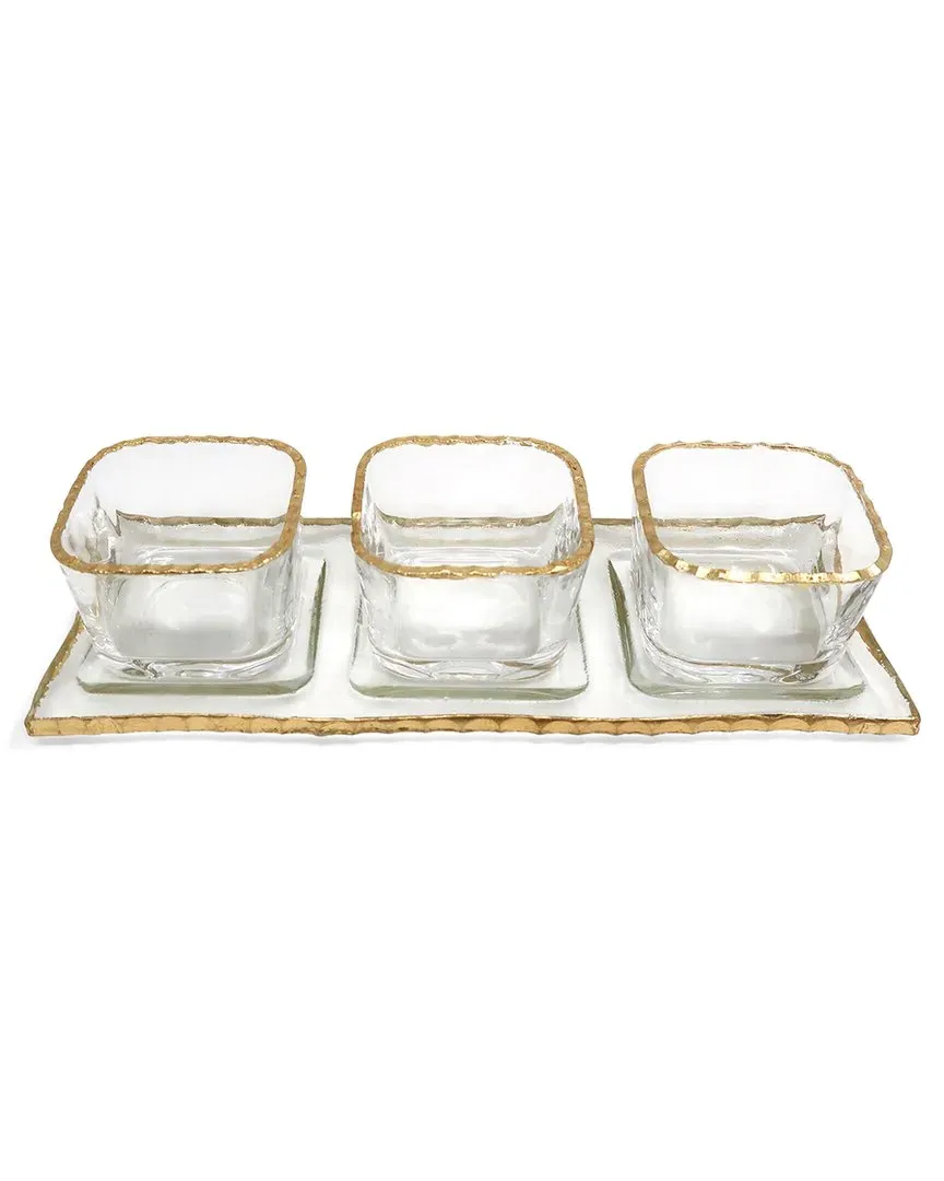 3-Bowl Relish Dish on Tray - Gold, Glass