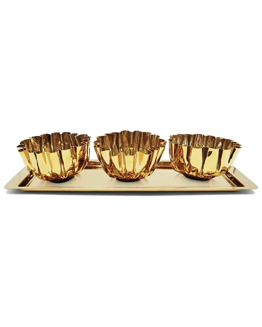 4pc Bowls & Tray Set - Gold, Stainless Steel