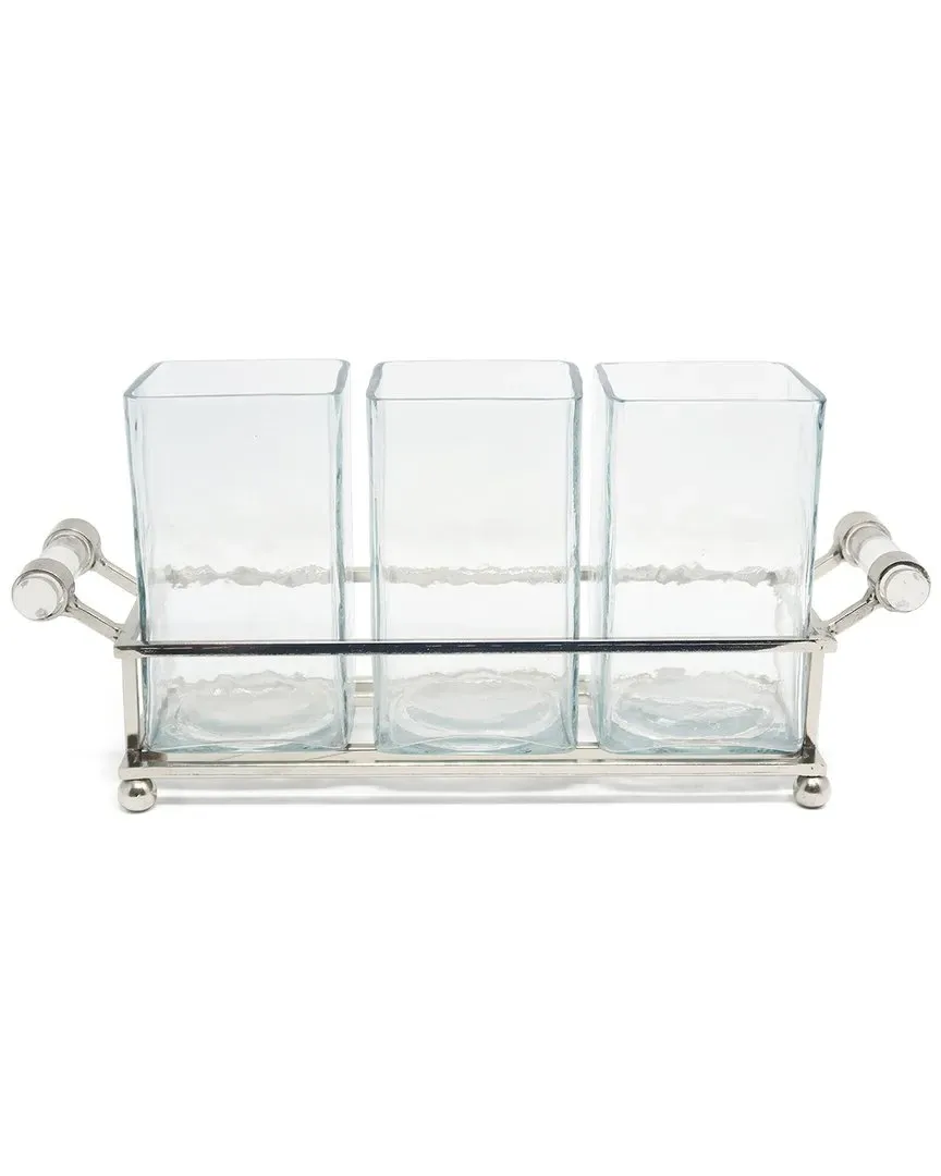Cutlery Holder with Frame & Handles - Silver, Glass image