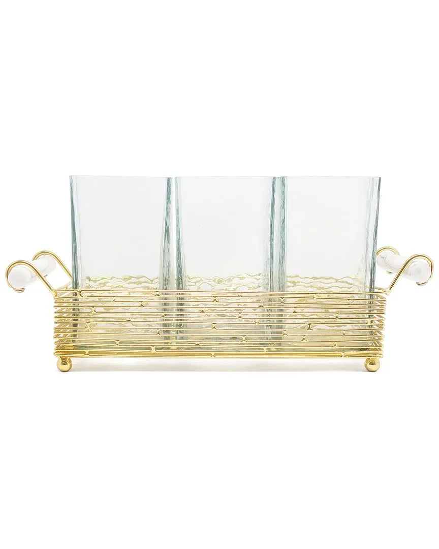 Cutlery Holder with Stand & Handle - Gold, Glass